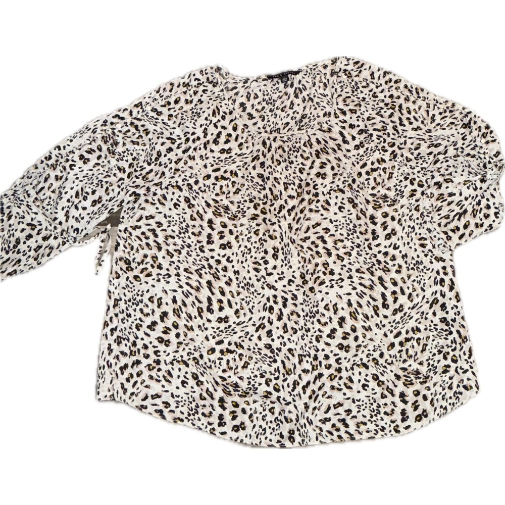 Zac & Rachel Leopard Print Blouse Womens XL 3/4 Sleeve Button Tie Detail Top